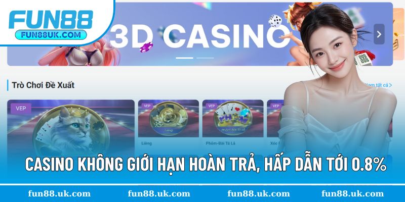 Casino không giới hạn hoàn trả, hấp dẫn tới 0.8%